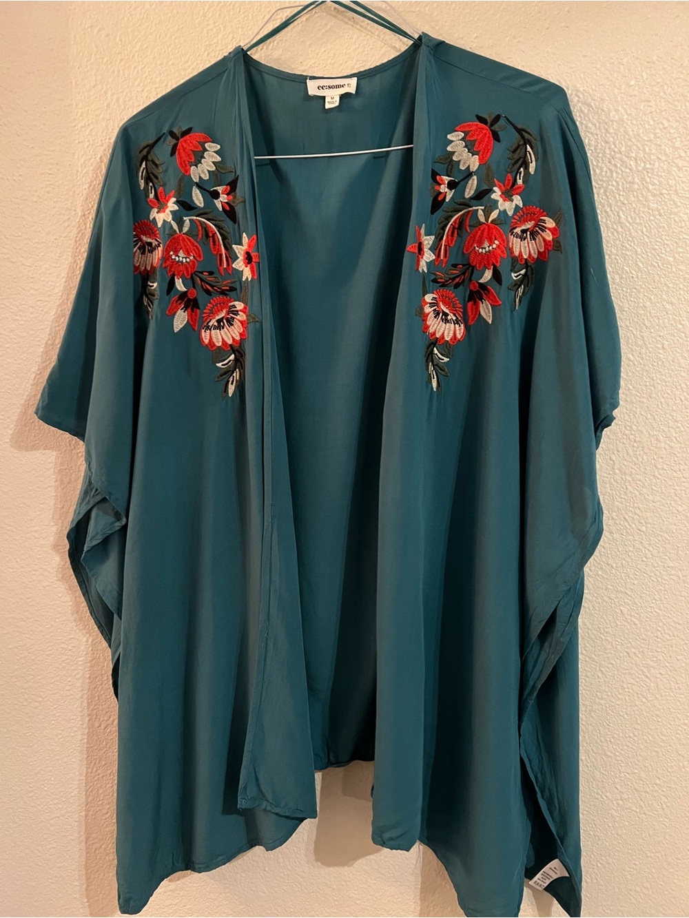 eesome Teal Open Front Lightweight Kimono